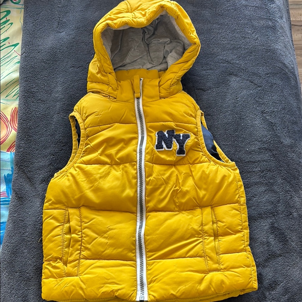 H&M Yellow Hooded Vest with NY Patch